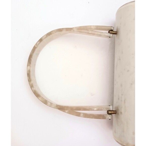 VTG 50s Lucite Box Purse Ivory Pearl Marble Jewel Clasp Twist Top Handle - Picture 7 of 13